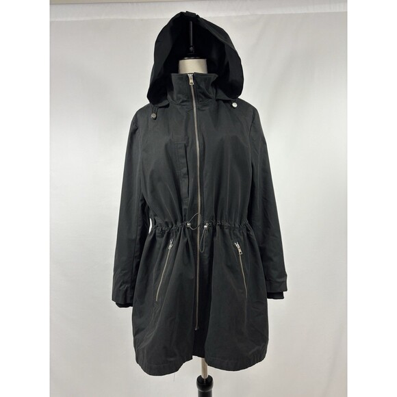 Soia & Koi Revolve Utility Jacket Anorak Black Size XL Hooded Pockets Rain Coat - Picture 2 of 16